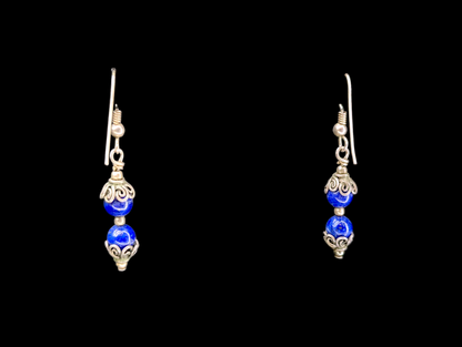 Vintage Genuine Lapis Sterling Silver Filigree Dangle Earrings