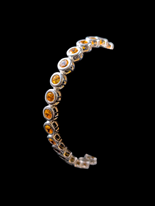 Vintage Napier Round Cut Bezel Set Simulated Canary Yellow Citrine Sterling Silver Tennis Bracelet