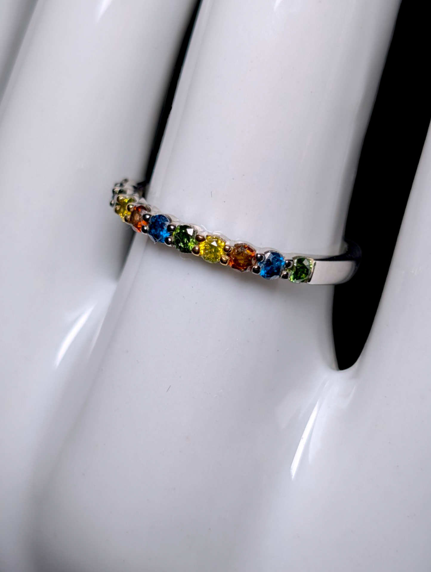 Vintage Half Eternity Multi Color Genuine Diamond Sterling Silver Stackable Ring Band