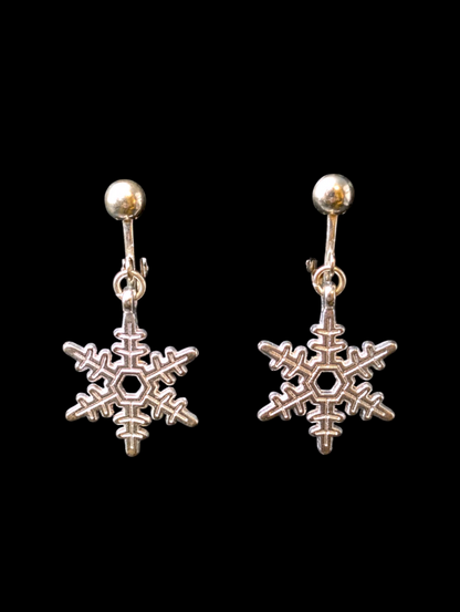 Vintage Snowflake Dangle Silver Toned Screwback Earrings