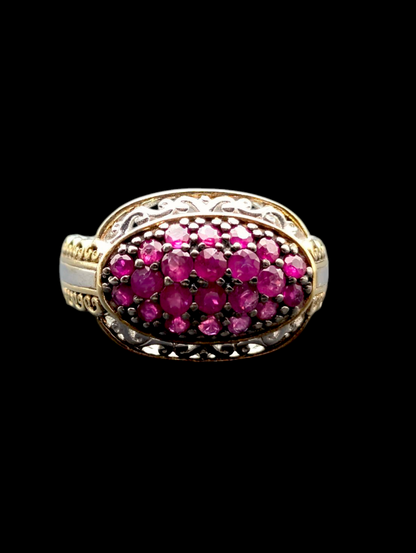 Vintage Inspired Gems En Vogue 18k Gold Filigree Palladium Silver Earth Mined Genuine Ruby East West Cluster Black Prong Sterling Ring