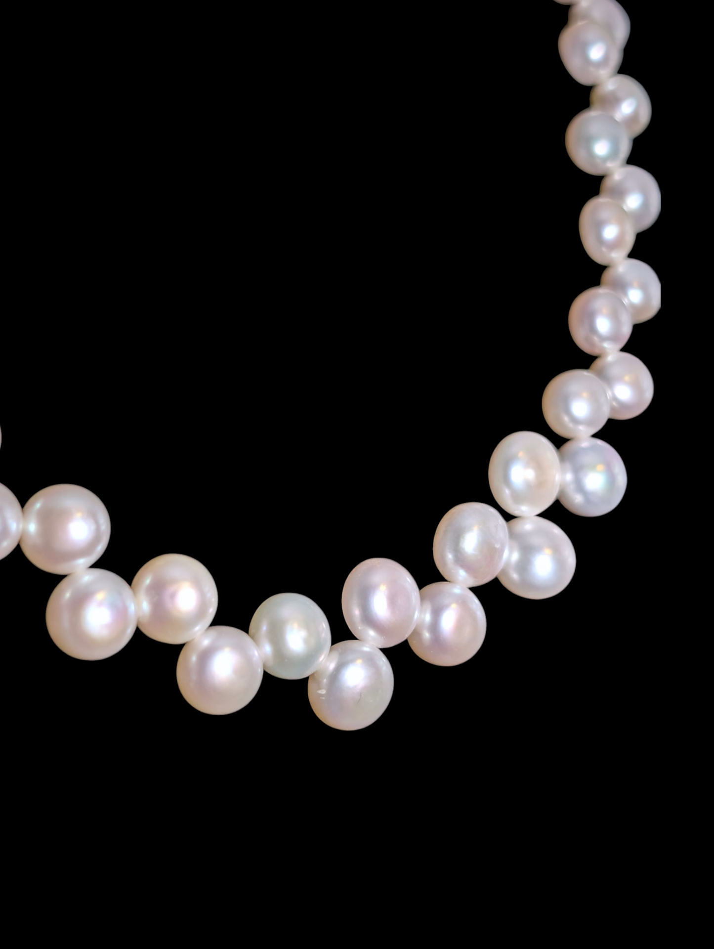 Vintage Hand Threaded Genuine Cultured Freshwater Button Shaped Pearl Staggered Necklace