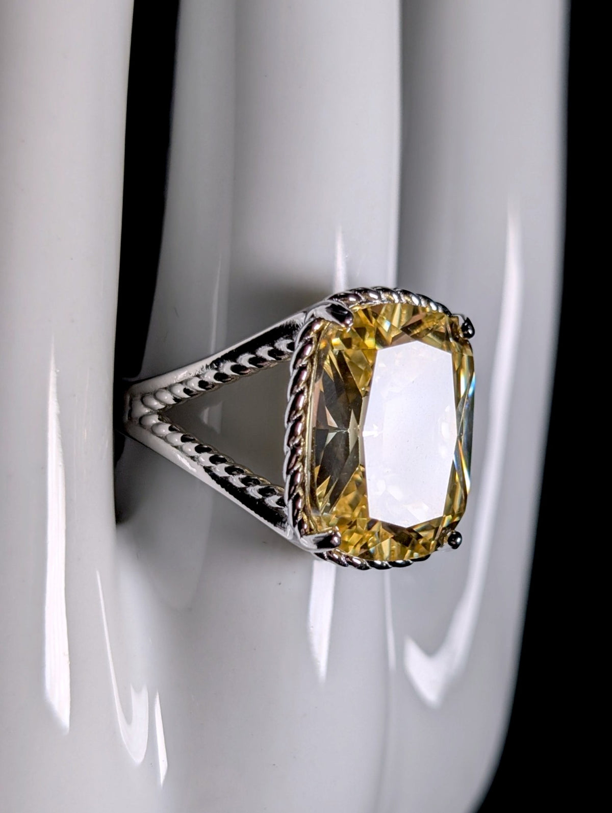 Vintage Inspired Large Simulated Citrine Sterling Silver Statement Ring