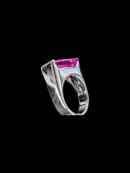 1980s 16 Carat East West Baguette Cut Genuine Pink Sapphire Solitaire Silver Ring