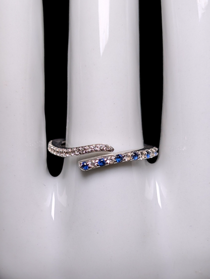 Vintage Round Cut Genuine Blue and White Sapphire Bypass Stackable Sterling Silver Ring