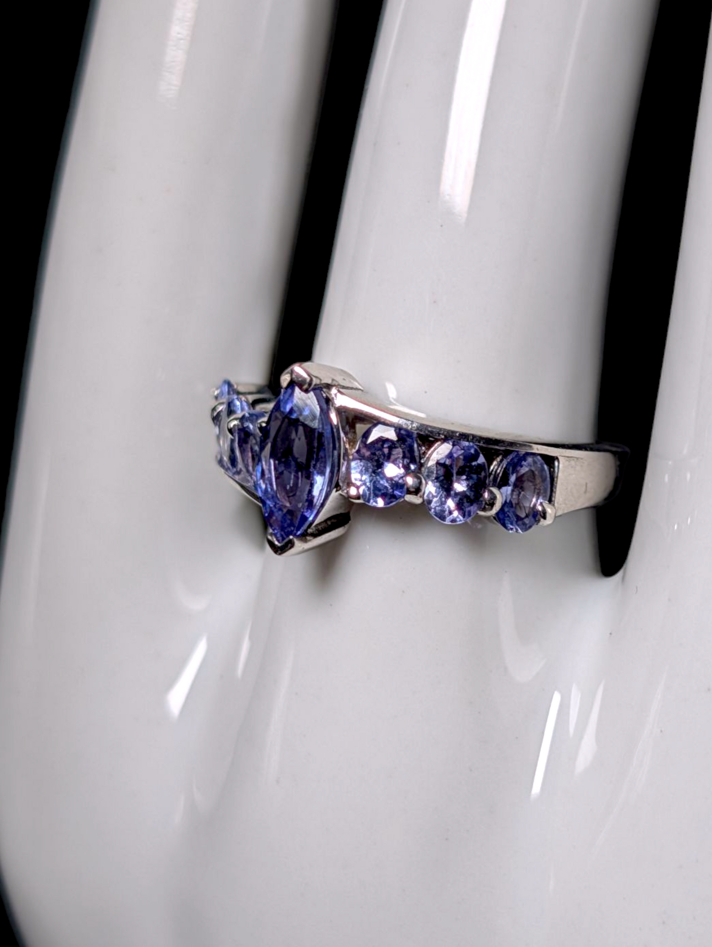 Vintage Floating Marquise Cut Earth Mined Genuine Tanzanite Sterling Silver Crossover Ring