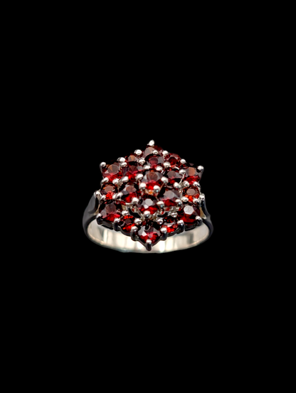 Vintage Pranda Cluster Genuine Thai Garnet Sterling Silver Ring