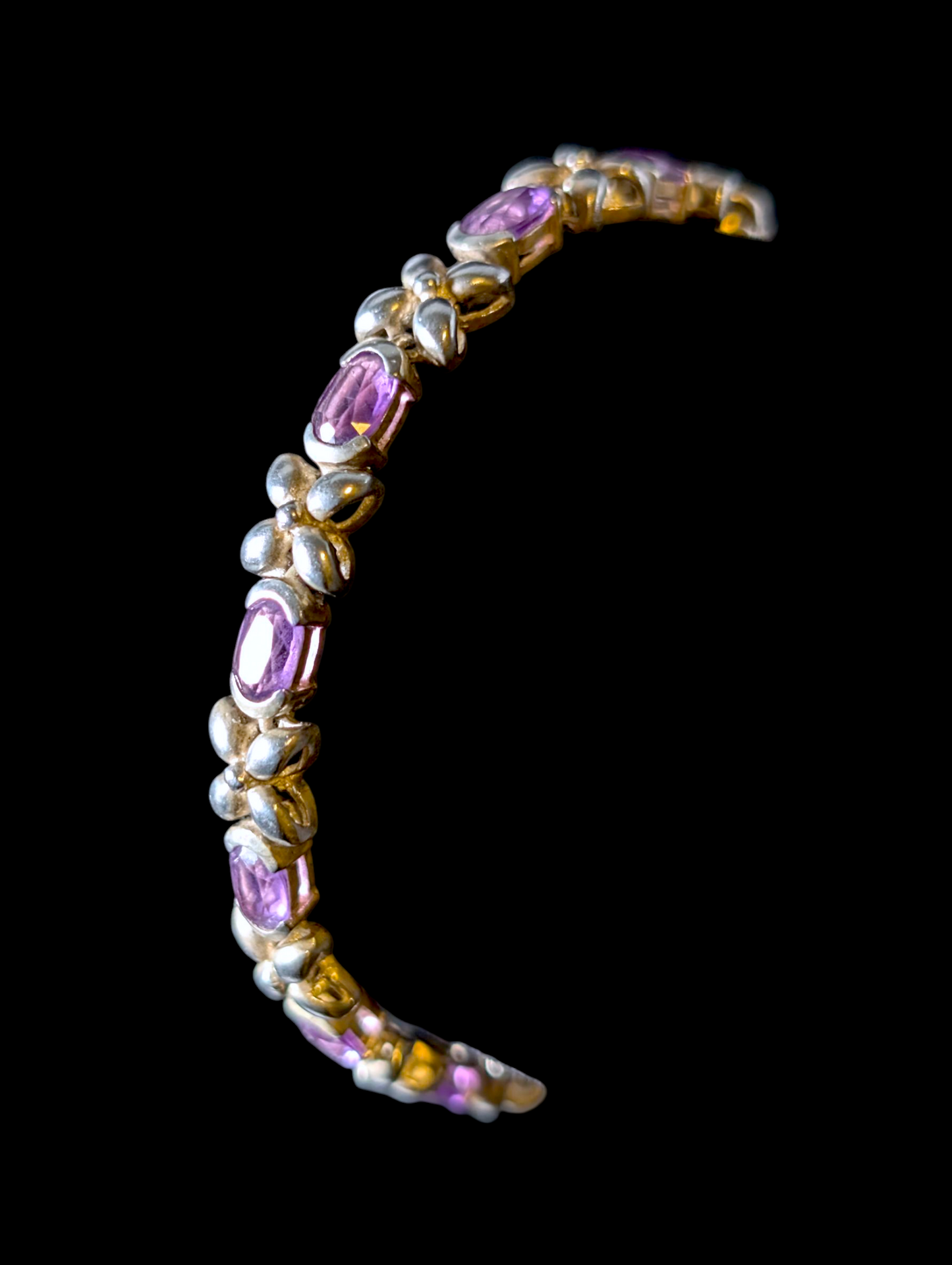 Vintage Oval Cut Genuine Amethyst Sterling Silver Butterfly Tennis Bracelet