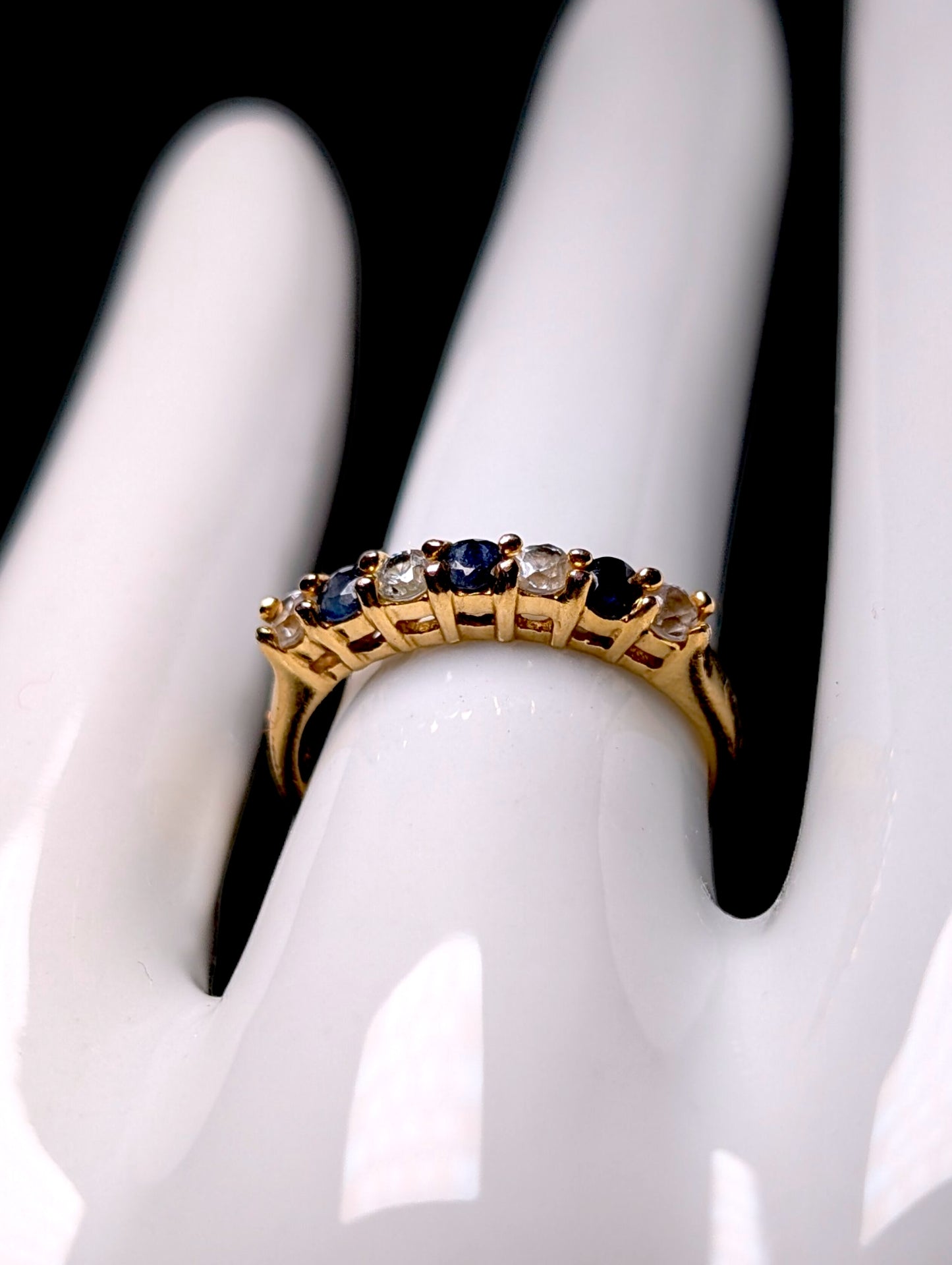 Vintage Genuine Sapphire and Simulated Diamond 18k Yellow Gold over Sterling Band Ring