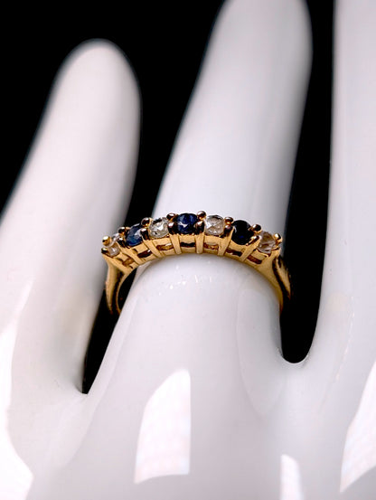 Vintage Genuine Sapphire and Simulated Diamond 18k Yellow Gold over Sterling Band Ring