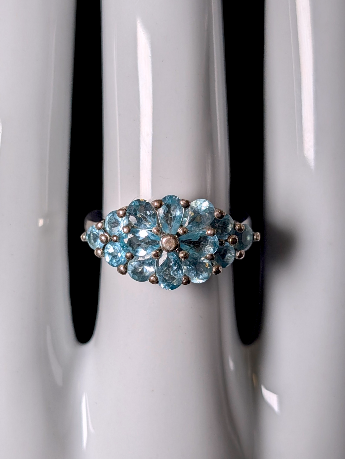 Vintage Cluster Style Genuine Blue Apatite Sterling Silver Statement Ring