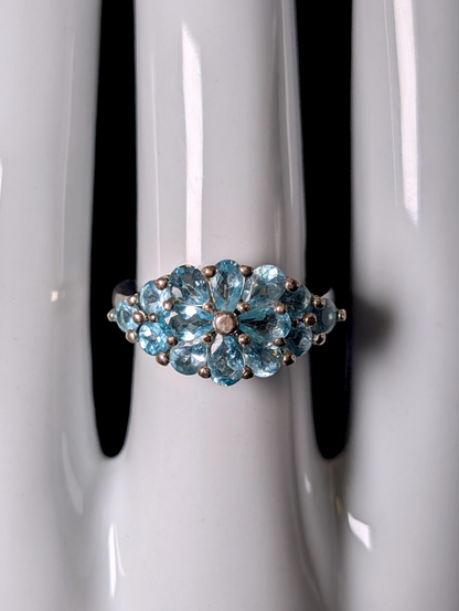 Vintage Cluster Style Genuine Blue Apatite Sterling Silver Statement Ring
