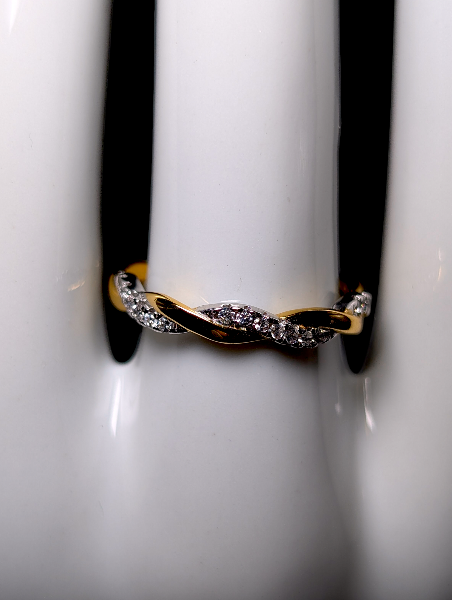 Vintage Inspired Twisted Round Cut Simulated Diamond Stackable Band Gold Over Sterling Silver Vacation Ring