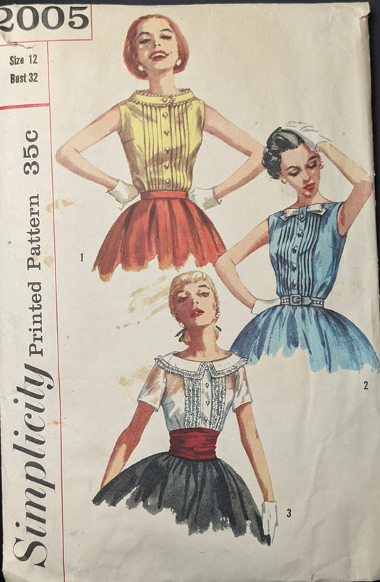 1950s Original Vintage Sewing Pattern: Simplicity 2005 Size 12