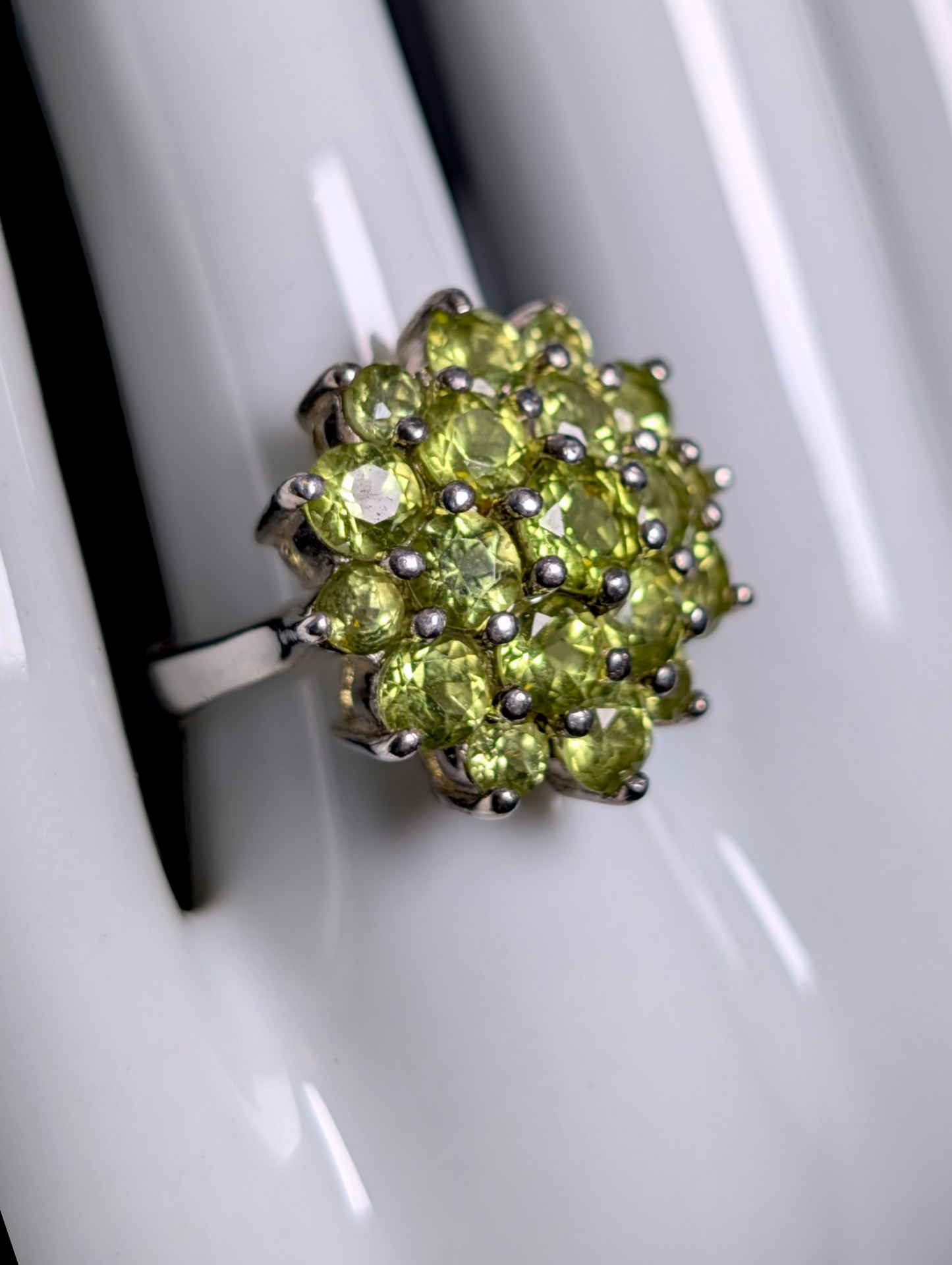Vintage Round Cluster Genuine Peridot Sterling Silver Statement Cocktail Ring