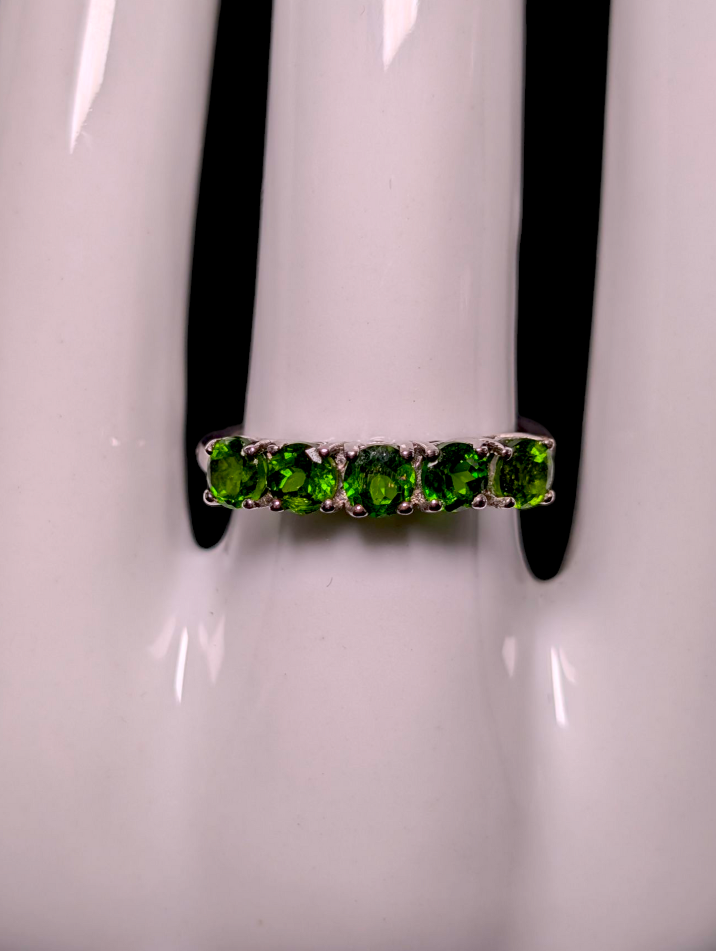 Vintage Round Cut Half Eternity Band Genuine Green Chrome Diopside Sterling Silver Ring