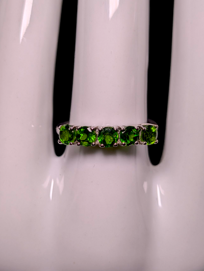 Vintage Round Cut Half Eternity Band Genuine Green Chrome Diopside Sterling Silver Ring