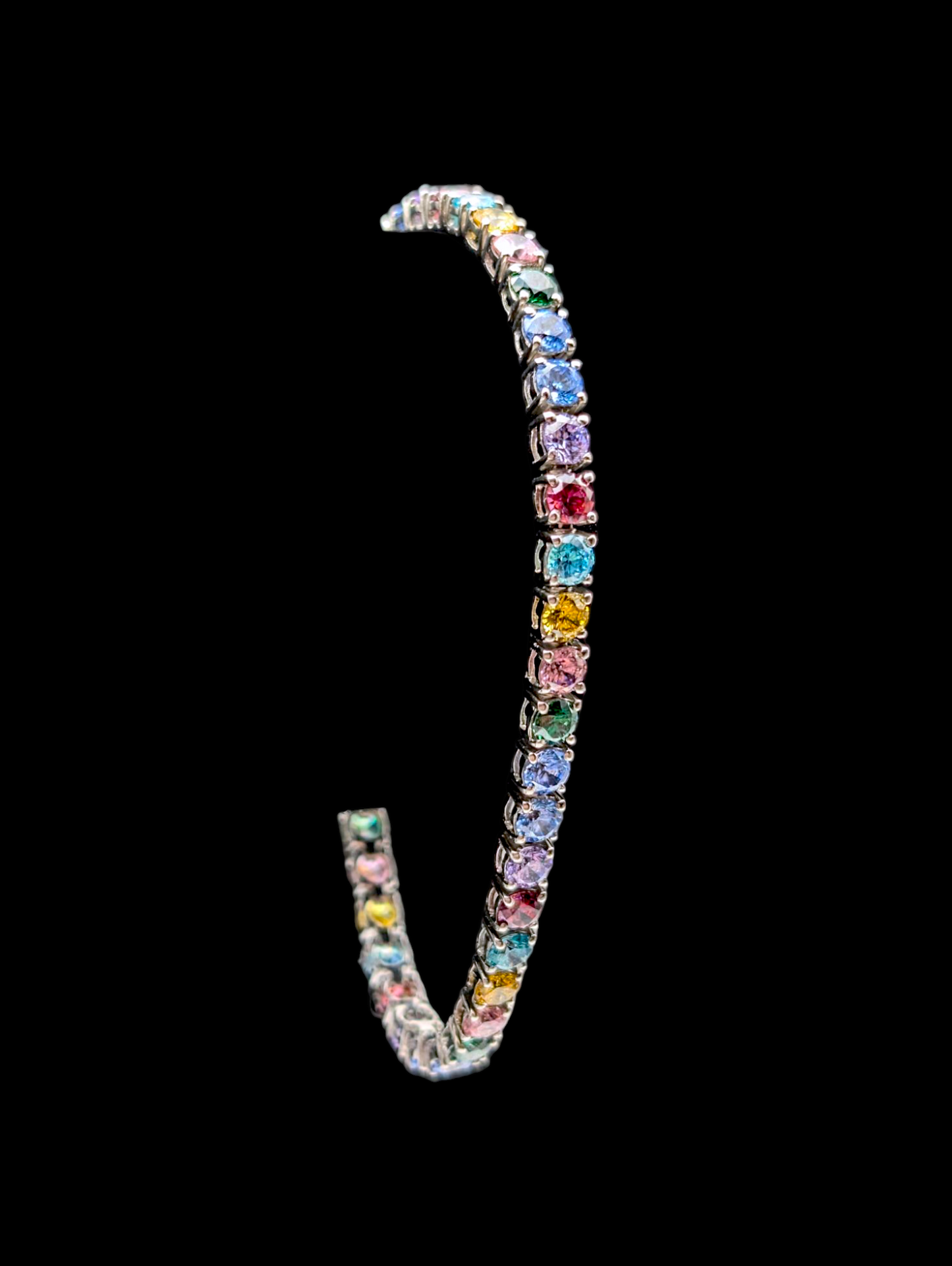 Vintage Rainbow Round Cut Simulated Multi Gemstone Sterling Silver Tennis Bracelet