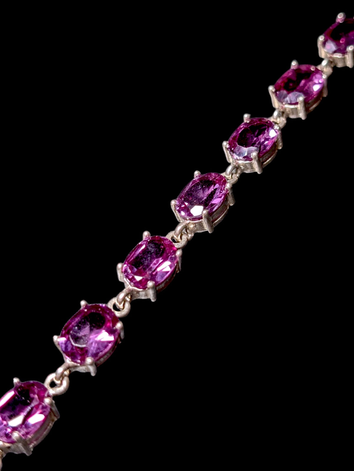 Vintage Designer Oval Cut Genuine Purple Sapphire Sterling Tennis Bracelet