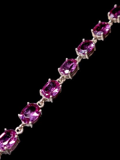Vintage Designer Oval Cut Genuine Purple Sapphire Sterling Tennis Bracelet