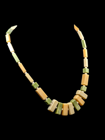 1920s Art Deco Geometric Bakelite Celluloid Chunky Earth Toned Necklace