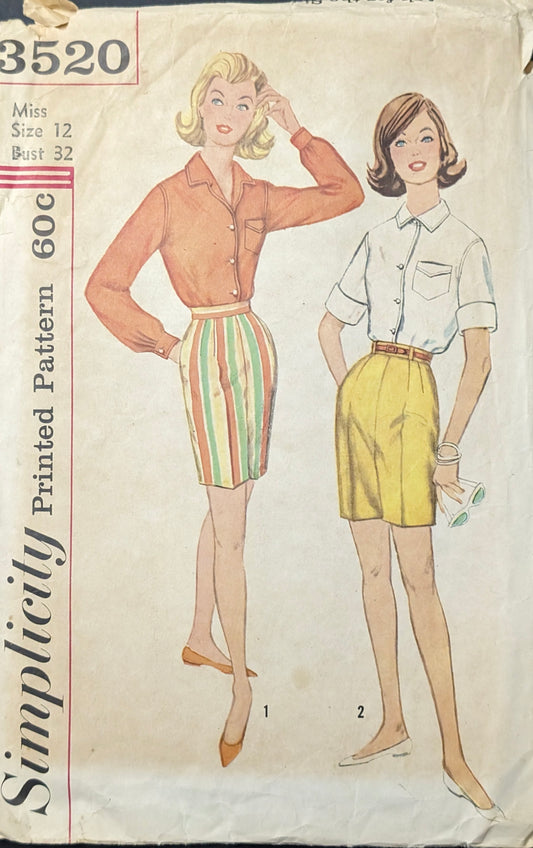 1960s - 1970s Original Vintage Sewing Pattern: Simplicity 3520 Size 12