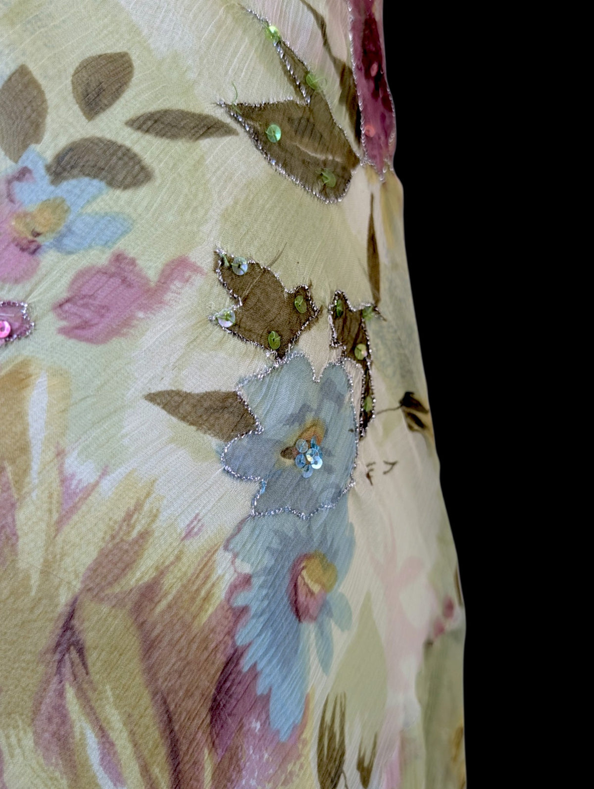 Vintage Y2K Rene Derhy Silk Beaded Green Floral Fairy Dress and Matching Top