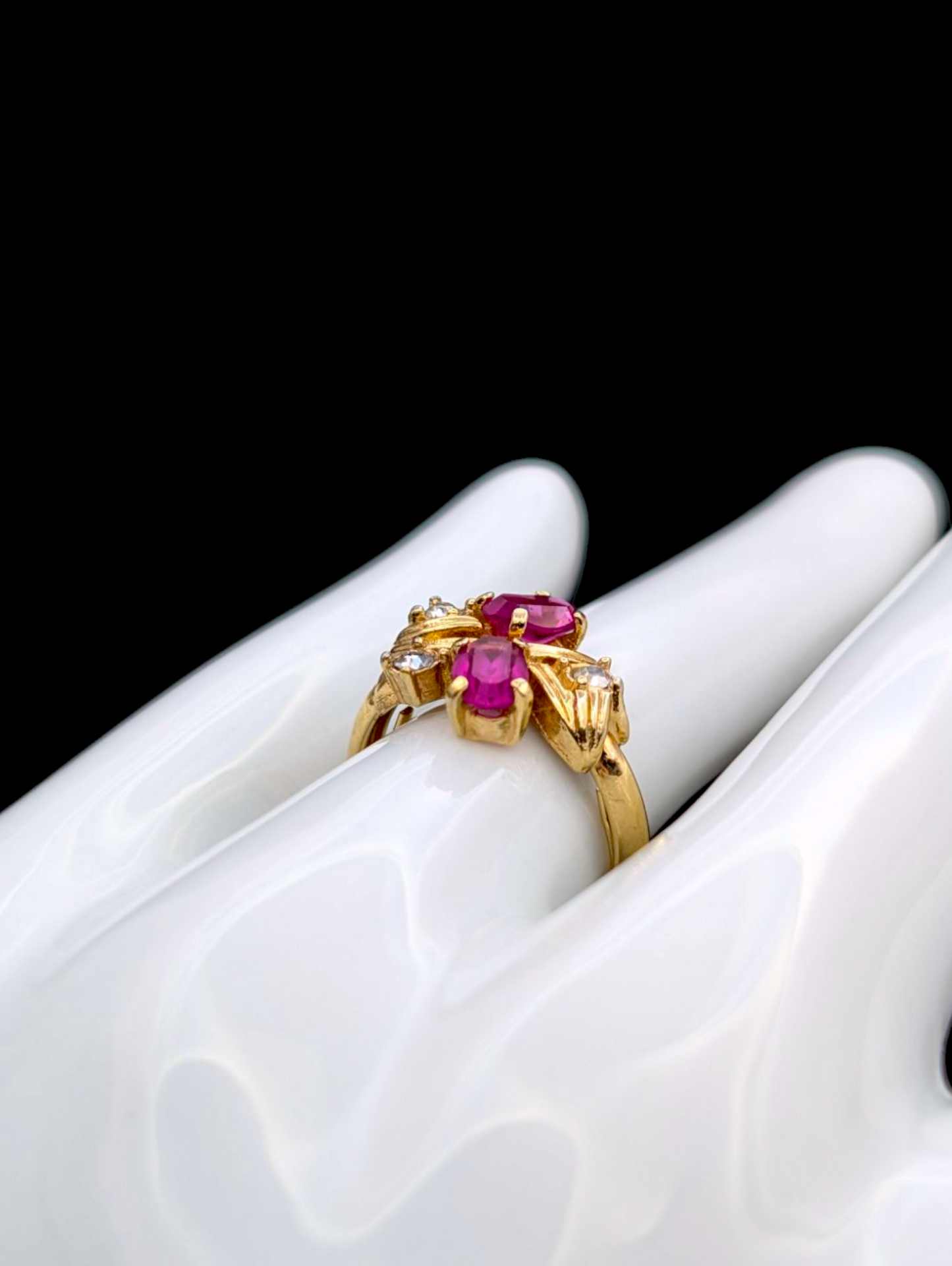 Vintage Dainty Oval Cut Simulated Pink Sapphire and Simulated Diamond Gold Toned Ring
