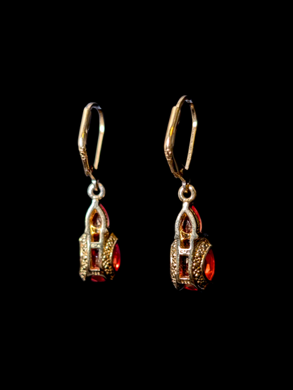 Vintage Chateau D'Argent Dangle Genuine Padparadscha and Orange Sapphire Leverback 18k Yellow Gold Vermeil Earrings