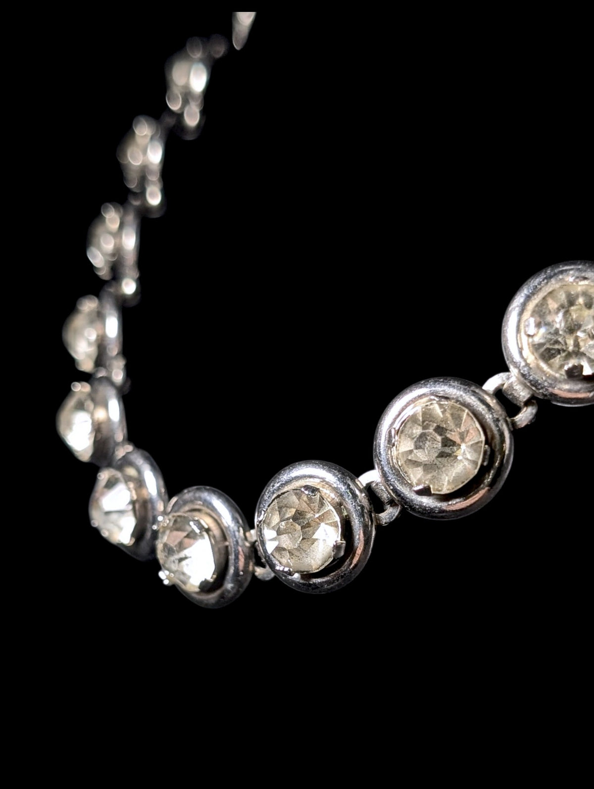Antique 1920s Crystal Rivière Collet Bezel Silver Plated Concealed Hook Clasp Necklace