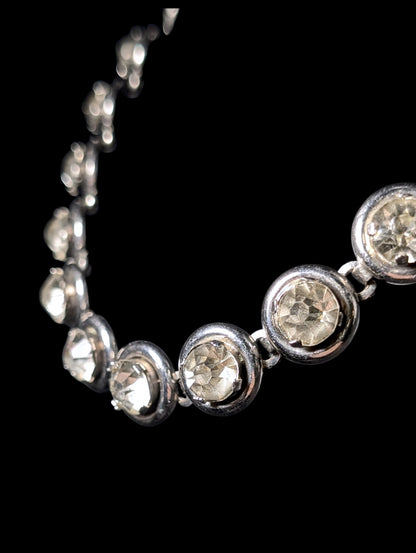Antique 1920s Crystal Rivière Collet Bezel Silver Plated Concealed Hook Clasp Necklace