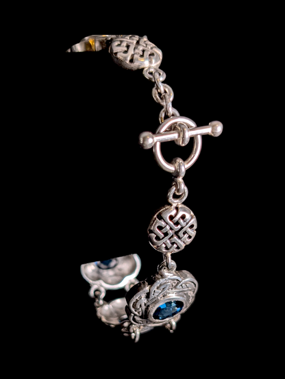 Vintage Rare 3 Piece Designer Shube Dakota West Genuine London Blue Topaz Oxidized 105g Sterling Silver Necklace, Bracelet, and Earrings Set