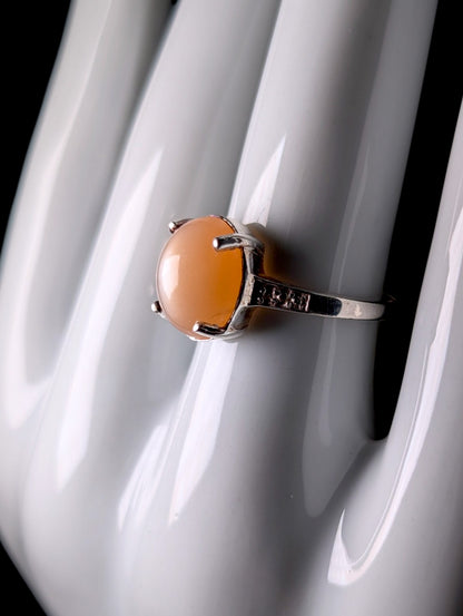 Vintage Orange Moonstone Solitaire Sterling Silver Ring NWT