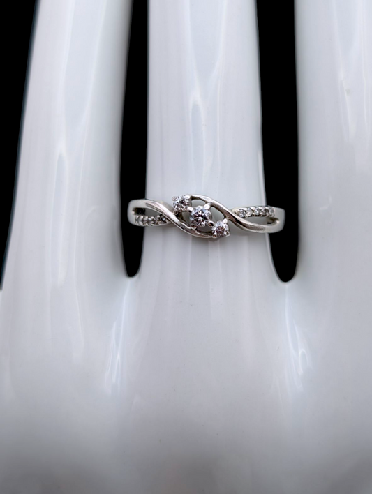 Vintage 10k White Gold Genuine Diamond Infinity Promise Engagement Ring