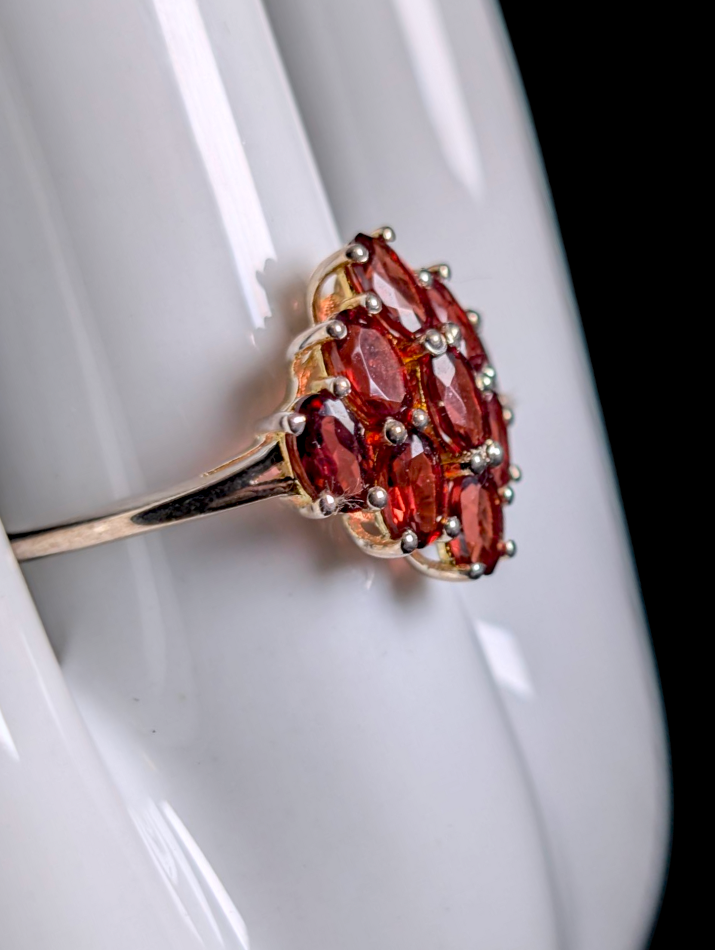 Vintage Oval Cut Cluster Genuine Garnet Sterling Silver Ring