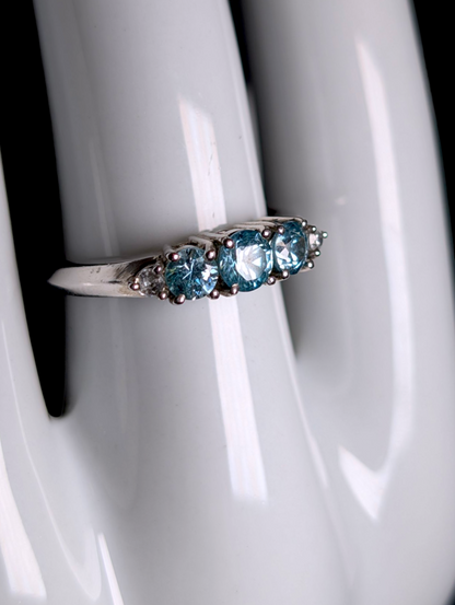 Vintage Dainty Round Cut Genuine Swiss Blue and White Topaz Sterling Silver Ring