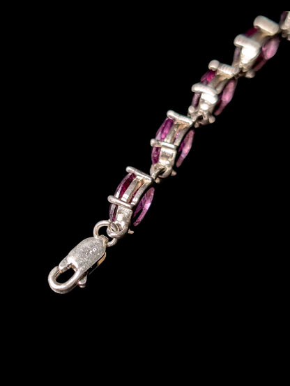 Vintage Designer Oval Cut Genuine Purple Sapphire Sterling Tennis Bracelet