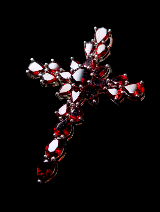 Vintage Large Cross Genuine Red Silpada Garnet Sterling Silver Pendant