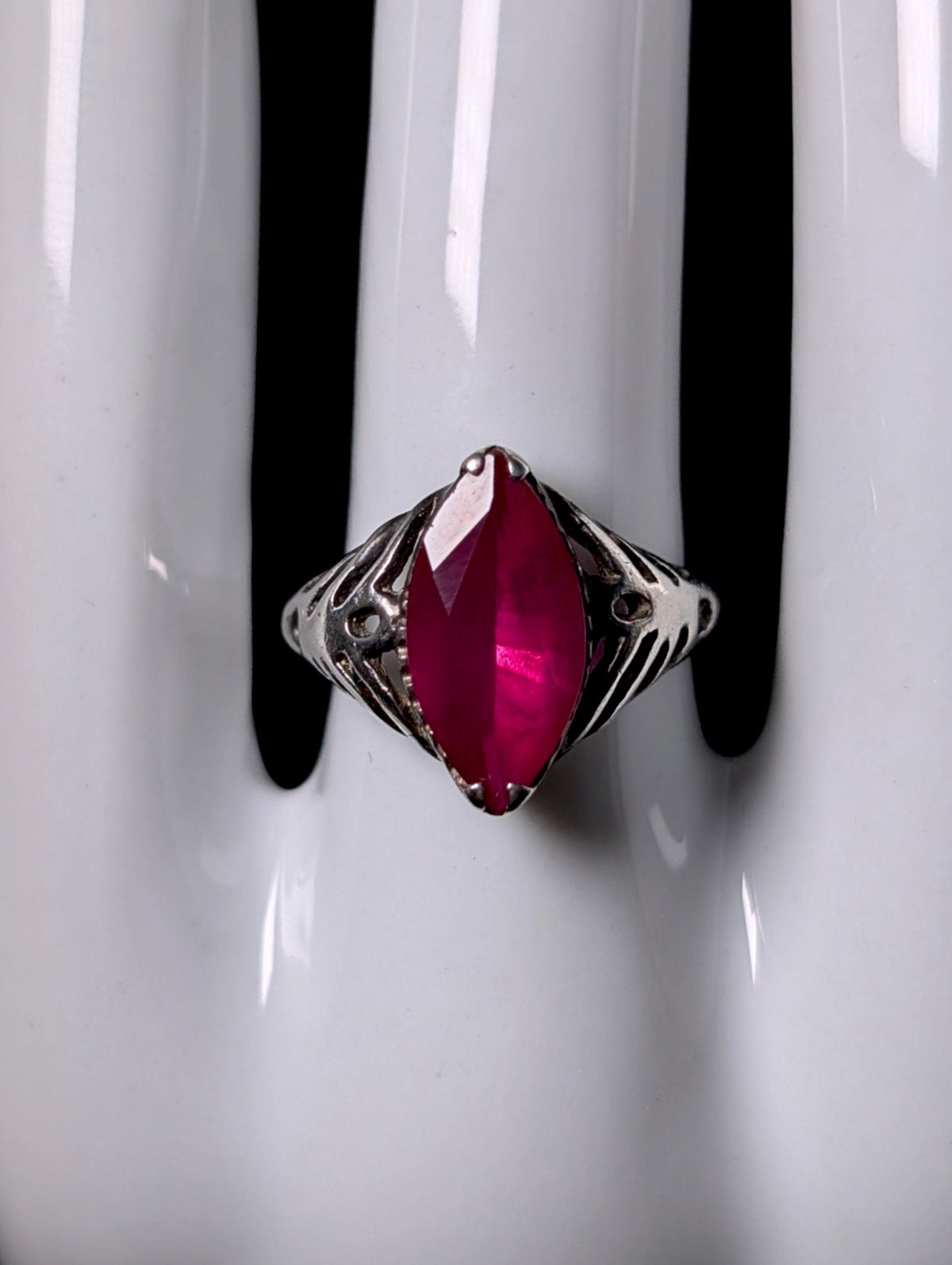 Antique Edwardian Marquise Cut Genuine Ruby Solitaire Ring