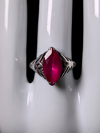 Antique Edwardian Marquise Cut Genuine Ruby Solitaire Ring
