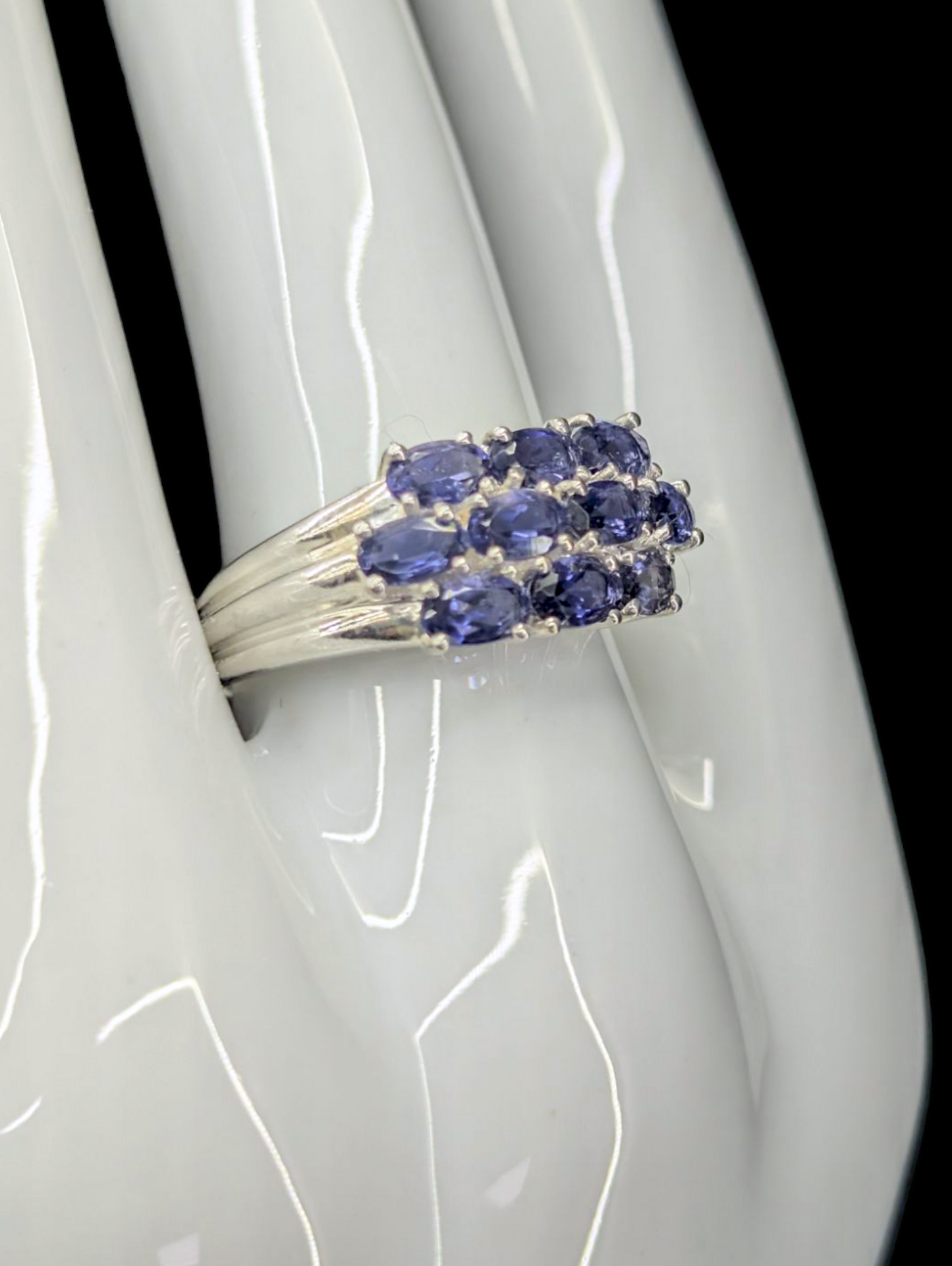Vintage 2+ Carat Cluster Genuine Tanzanite Sterling Silver Ring