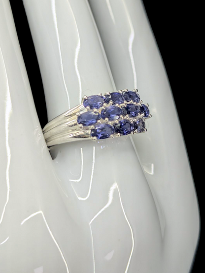 Vintage 2+ Carat Cluster Genuine Tanzanite Sterling Silver Ring