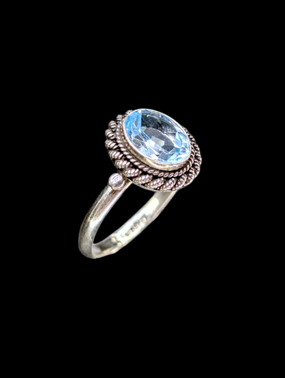 Vintage Artisan Genuine Swiss Topaz Solitaire Sterling Silver Braided Ring