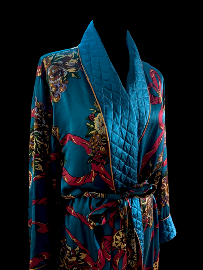 Vintage Victoria's Secret Gold Label Silk Quilted Trim Blue Robe