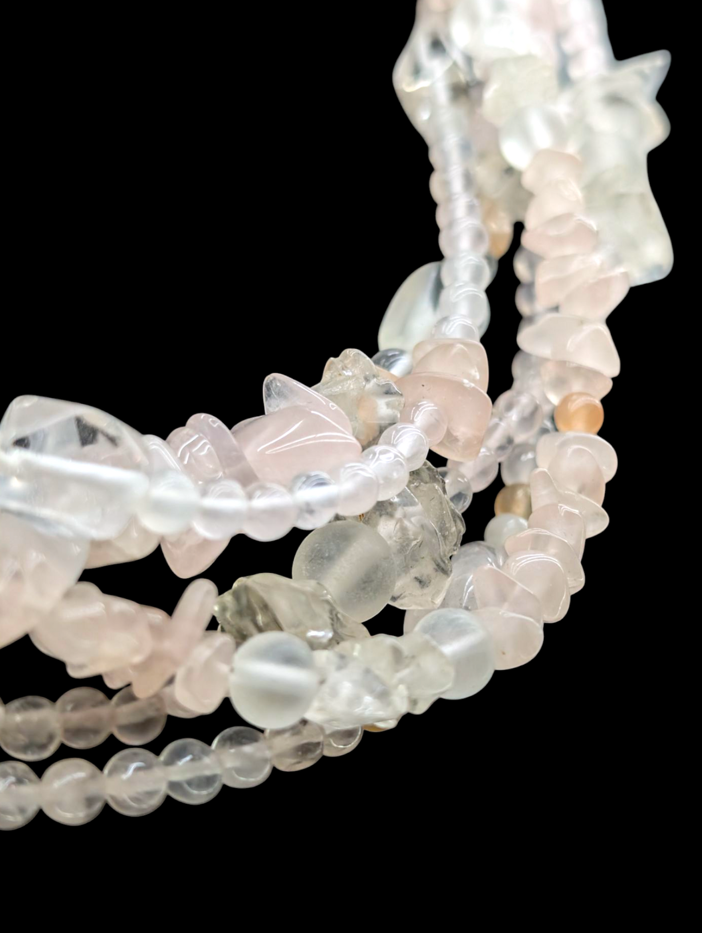 Vintage Genuine Rose Quartz, Spinel, Jade and Crystal 5 Strand 18k Vermeil Necklace