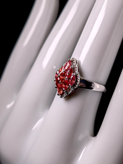 Vintage Cluster Genuine Padparadscha Orange Sapphire Sterling Silver Ring