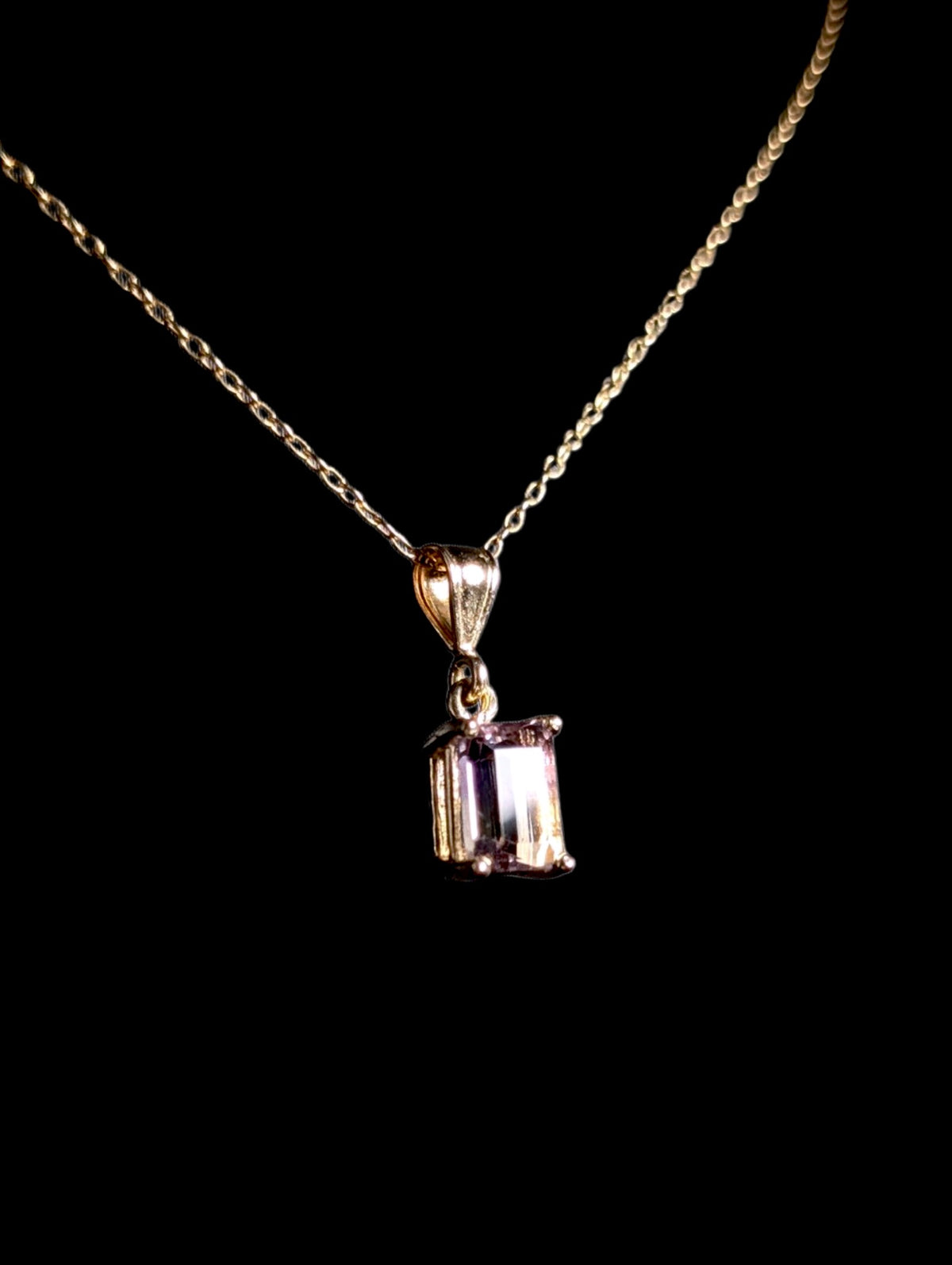 Vintage Emerald Cut Genuine Bi Color Ametrine 14k Yellow Gold Pendant