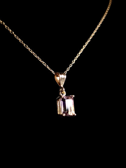 Vintage Emerald Cut Genuine Bi Color Ametrine 14k Yellow Gold Pendant