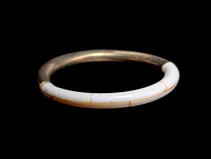 Vintage Ivory Bone and Brass Dainty Mod Bangle Bracelet