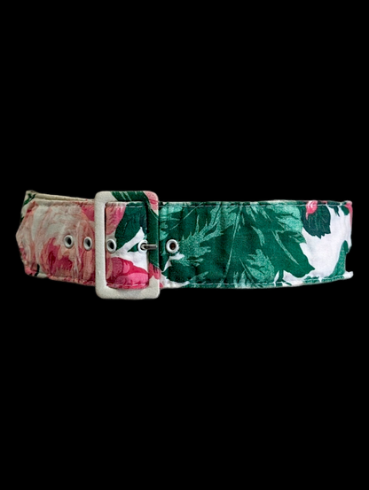1980s Wide Rose Belt with Water Foliage and Wildflowers